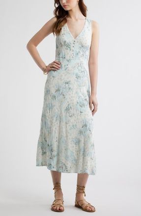 Treasure & Bond Embroidered Bias Cut Midi Dress in Blue Wallpaper Collage at Nordstrom, Size Xx-Large