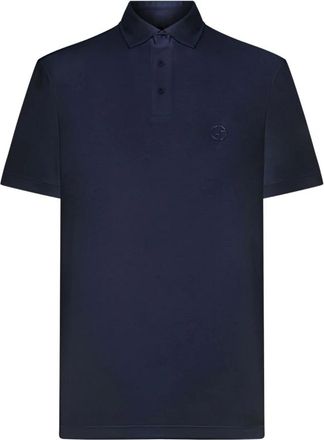 Giorgio Armani Polo Shirts, male, Blue, Size: 3XL Pure Cotton Interlock Polo Shirt with Embroidered Logo