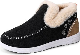 Generic Orthopedic Fleece Slip-On Boots,Womens Warm Plush Lined Non-Slip Flat Shoes Winter Casual Ankle Booties Shoes (Black,4.5)