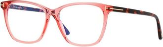 Tom Ford Eyeglasses Square Full Rim, Transparent Pink/havana Frame And Clear Blue Light Block Lens Ft5762-B074