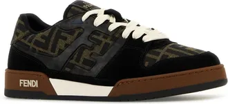 Fendi Mens Embroidered Canvas, Leather And Rubber Match Sneakers Nerotabaccneroice