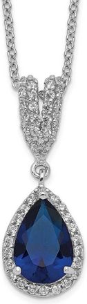 Diamond2Deal Sterling Silver Lab Created Dark Blue Spinel and Cubic Zirconia Teardrop Halo Necklace 18