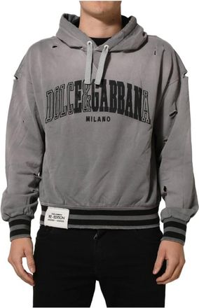 Dolce & Gabbana Hoodies & sweatvesten, Heren, Grijs, L, Katoen, Graphic Hooded Sweatshirt