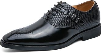 Generic Oxford Shoes for Men Lace Up Square Burnished Toe Monk Strap Leather Low Top Rubber Sole Block Heel Non Slip Classic(Black,10.5 UK)