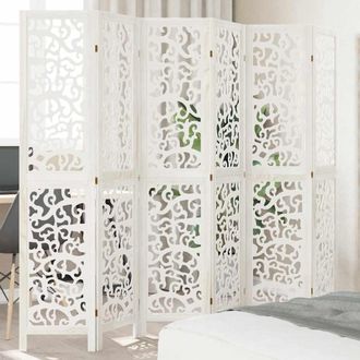 vidaXL Biombo Separador De 6 Paneles Madera Maciza Paulownia Blanco Vidaxl