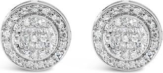 House of Brilliance 925 Sterling Silver 3/4 Cttw Diamond Composite and Halo Stud Earrings