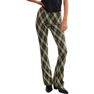 Free People Chloe Plaid Flare Leg Knit Pants in Olive Combo at Nordstrom Rack, Size X-Large