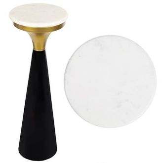 Jonathan Y Designs Oliver Metal Pedestal Drink Table with Marble Top, Small Round Accent End Table for Living Room in Black/white/gold at Nordstrom