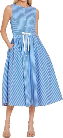 Dolce Cabo Poplin Drawstring And Bow Back Midi Dress In Blue