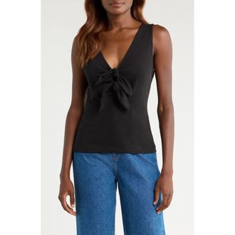 Nation Ltd Terri Tie Front Cotton Tank in Jet Black at Nordstrom Rack, Size Medium