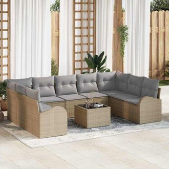 vidaXL Conjunto De Sof&aacute; De Jard&iacute;n 10 Pcs Beige, Gris Claro Polirat&aacute;n Vidaxl