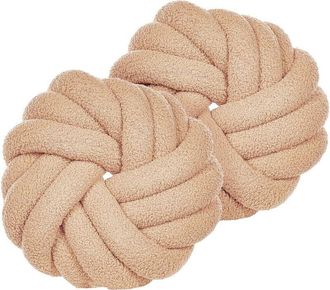 Beliani Beliani - Set of 2 Knot Cushions Modern Beige Boucle Tied-Up Plush 31 x 31 cm Akola