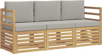 vidaXL Juegos De Sof&aacute;s 3 Uds. Blanco Y Gris Claro Polyester Vidaxl