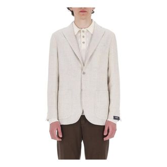 Barba Blazers, male, White, Size: XL Giacca principe di galles in lino-cotone-seta