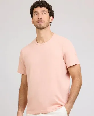 Onia Stretch Linen Crewneck Short Sleeve Tee in Pink Sand at Nordstrom, Size Xx-Large
