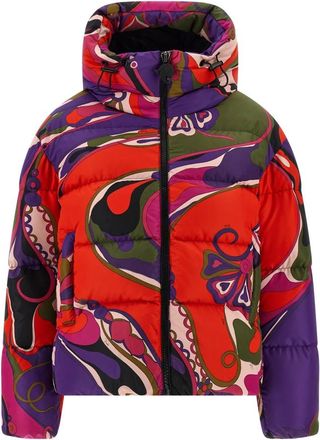 Pucci Jassen, Dames, Veelkleurig, 2Xs, Polyester, Orchidee Print Down Jacket