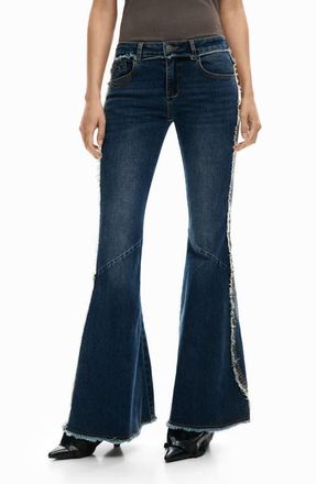 Desigual Embroidery Trim Flare Jeans in Dark Blue at Nordstrom, Size 42