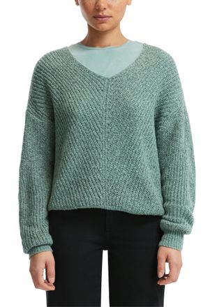 QS by s.Oliver Strickpullover QS, Damen, Gr. XS, gr&uuml;n (petrol), Strick, Obermaterial: 88% Polyacryl, 12% Polyester, unifarben, bequem h&uuml;ftbedeckend, V-Ausschnitt, we