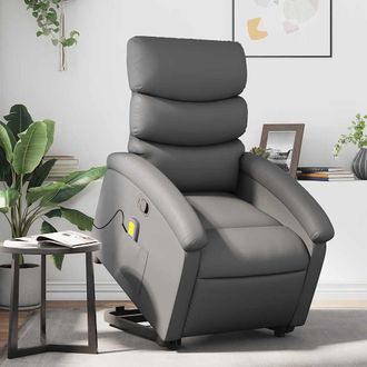vidaXL Sill&oacute;n Reclinable De Masaje De Pie Cuero Artificial Gris Vidaxl