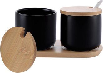 OEM Juego De Azucareros De Cer&aacute;mica Vhv - Tapa De Bamb&uacute; - 3 Piezas - Verduras - Cer&aacute;mica