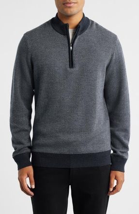 Robert Barakett Grant Merino Wool Quarter Zip Sweater in Grey at Nordstrom, Size X-Large