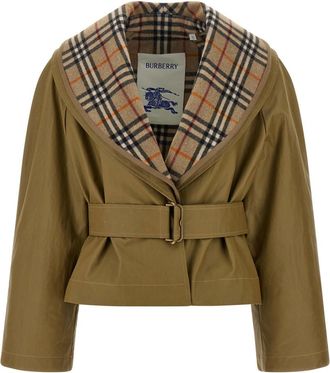 Burberry Brown Checks Shawl Neck Jacket