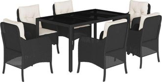 vidaXL Set De Comedor De Jard&iacute;n 7 Pzas Y Cojines Rat&aacute;n Sint&eacute;tico Negro Vidaxl