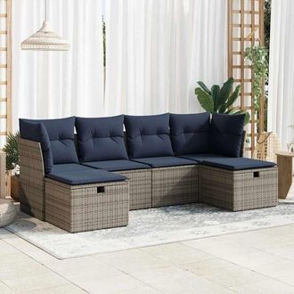 vidaXL Vidaxl - Set De Muebles De Jard&iacute;n 6 Pzas Y Cojines Rat&aacute;n Sint&eacute;tico Gris