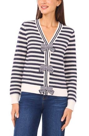 CeCe by Cynthia Steffe Dotted Delights Woven Front Sweater in Classic Navy at Nordstrom, Size X-Small