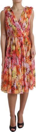 Dolce & Gabbana Womens Floral Print Silk Dress Aline Midi - Light Pink - Size EU 44 (Womens)