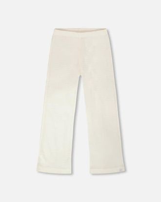Deux par Deux Crinkle Jersey Flared Bottom Leggings in Off-White at Nordstrom, Size 18M
