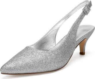 Generic Wedding Bridal Shoes Womens Slingback Heels Pumps Ankle Strap Pointed Toe Bridal Stiletto Kitten Heels Dress Shoes 6 Cm,Silver,8 UK