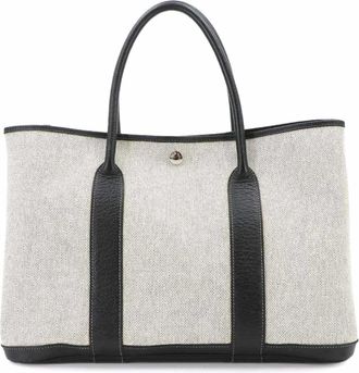 Herm&egrave;s Black Gray Toile H Leather Tote Bag (Pre-Owned)