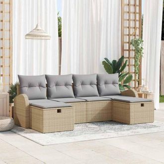 vidaXL Vidaxl - Conjunto De Sof&aacute; De Jard&iacute;n Con Coj&iacute;n 6 Pcs Beige Polirat&aacute;n