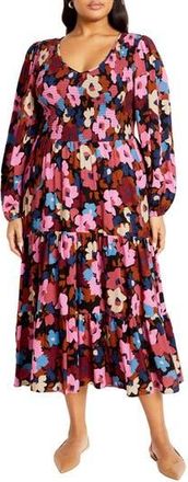 City Chic Jayden Long Sleeve Tiered Dress in Sugar Coated at Nordstrom Rack, Size 3Xl/26W