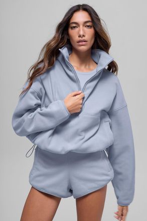 Alo | Polar Fleece Retreat Cover Up Sweatshirt in Winter Frost Blue, Size: Medium