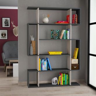 Decortie Decortie - Mito Modern Bookcase Display Unit Tall 161cm - Anthracite Grey Mocha Grey - Mocha Grey