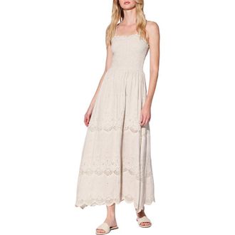 Walter Baker SIrena Smocked Linen & Cotton Maxi Dress in Coastal Eyelet at Nordstrom Rack, Size X-Large