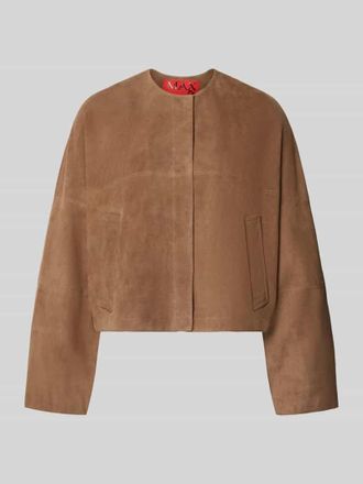 Max & Co. Regular Fit Lederjacke mit Druckknopfleiste Modell CURVA in Camel, Gr&ouml;&szlig;e XS