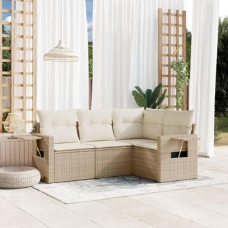 vidaXL Juego De Sof&aacute;s Jard&iacute;n Con Cojines 4 Pzas Rat&aacute;n Sint&eacute;tico Beige Vidaxl