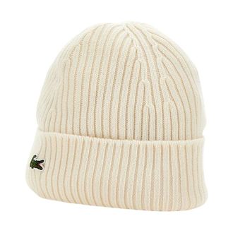 Lacoste Geribbelde muts van geborstelde wol - Heren - Accessoires - Wit - Maat: ONE Size Wol
