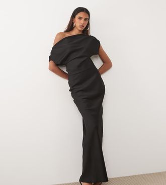 Asos Tall ASOS DESIGN Tall vestito lungo in raso asimmetrico monospalla nero