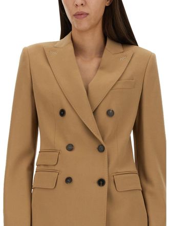 Max Mara Virgin Wool Double-Breasted Blazer - Beige
