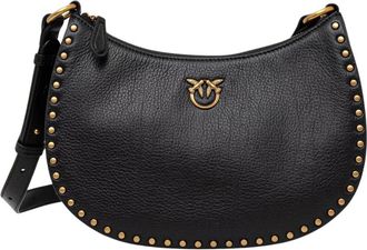 Pinko Pinko - Half Moon Mini Studs Crossbody - Dames - Tassen - Zwart - Maat: ONE Size Leer