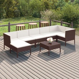 vidaXL Set Muebles De Jard&iacute;n 8 Pzas Y Cojines Rat&aacute;n Sint&eacute;tico Marr&oacute;n Vidaxl