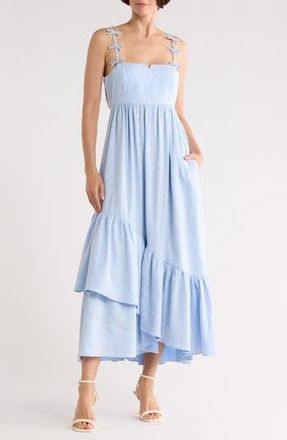 Cinq &agrave; Sept Bailey Linen & Cotton Blend Midi Sundress in Blue Hydrangea at Nordstrom Rack, Size 10
