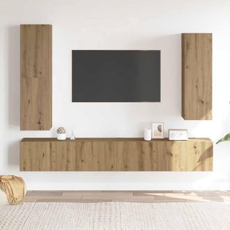 Berkfield Home Classic 4 Piece TV Cabinet Set Wall-mounted Artisan Oak Engineere in Brown