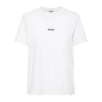 Msgm T-Shirts, female, White, M, Cotton Crewneck T-shirt with Logo Print