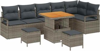 vidaXL Vidaxl - Conjunto De Sof&aacute; De Jard&iacute;n Con Coj&iacute;n 9 Pcs Gris Polirat&aacute;n