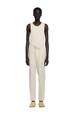 Sandro Elasticated linen trousers in Ivory at Nordstrom, Size 46 Eu
